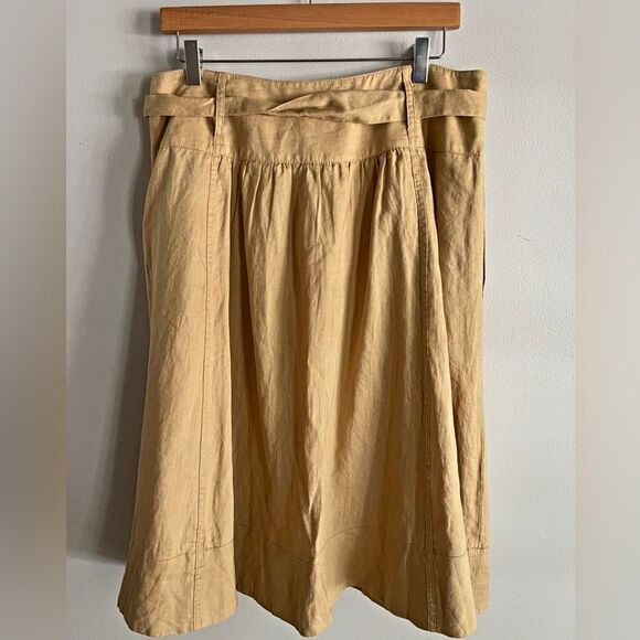 Jones New York Linen Midi Skirt Tan A-Line Belted High Waist Size 12 - Picture 5 of 8